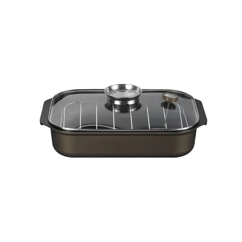 Oven Roasting Dish Set with Gate, Timer and Lid Suitable for Electric Stove – Scratch-Resistant Roasting Dish for Gas Stoves, Bronze and Aluminium, 34 x 25 cm - Image 1
