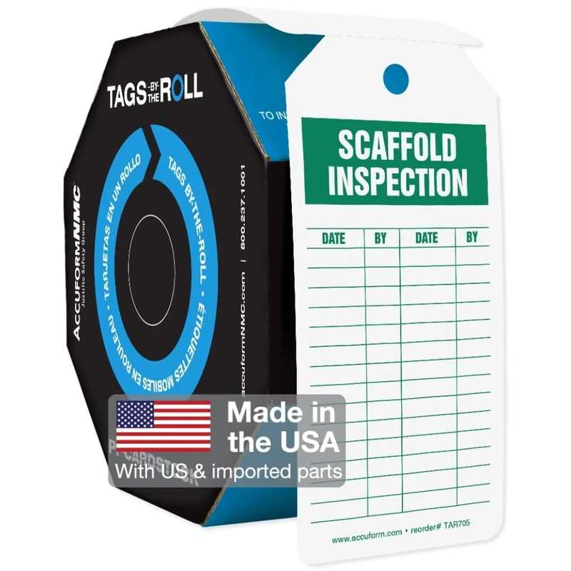 AccuformNMC 100 Tags by-The-Roll, Scaffolding Inspection Tags, US Made OSHA Compliant Scaffold Tags, Waterproof PF-Cardstock, Resists Tears, 6.25"x3", TAR705