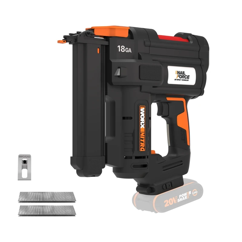 WORX WX844.9 20V Cordless 18 Gauge Narrow Crown Stapler - Efficient Battery Powered Staple Gun for Woodworking, Trim, Cabinets, Underlayment - Quick-Load, Anti-Ejection, Dual Firing Modes - Tool Only