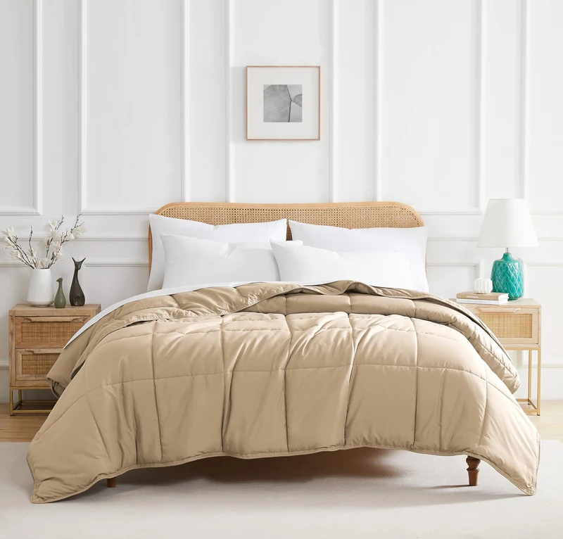 Southshore Fine Living, Inc. Beige Queen Comforter Set, Down Alternative Comforter, Full Size Duvet Insert, Queen/Full with 2 Pillow Shams, Soft, Cozy Bedding Set, Machine Washable, Soft Sand