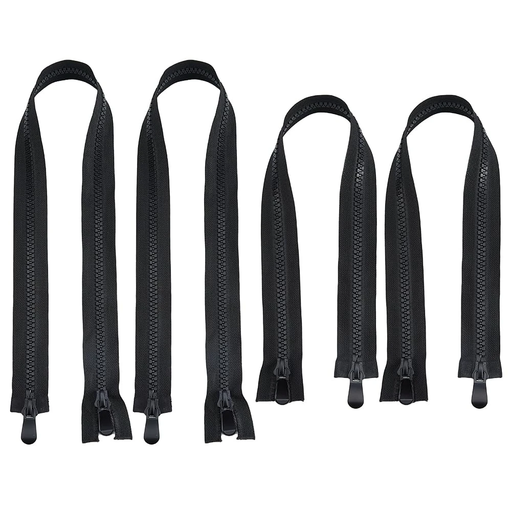SUPERFINDINGS 4Pcs #10 Double Slider Two Way Zipper 2 Sizes Black Open Ended Separating Chunky Zip Resin Large Zippers for Jackets Sewing Coats Crafts, 63-83x4x1.4cm
