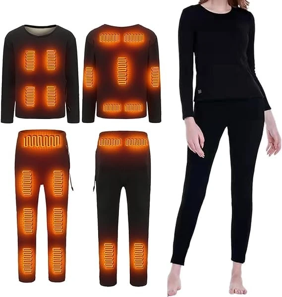 Heated Underwear Women's USB Electric Heated Thermal Underwear Set, 22 Heating Zones Washable Heating Clothing Shirt and Trousers for Ski Motorcycle Hunting (Color : Set, Size : S)