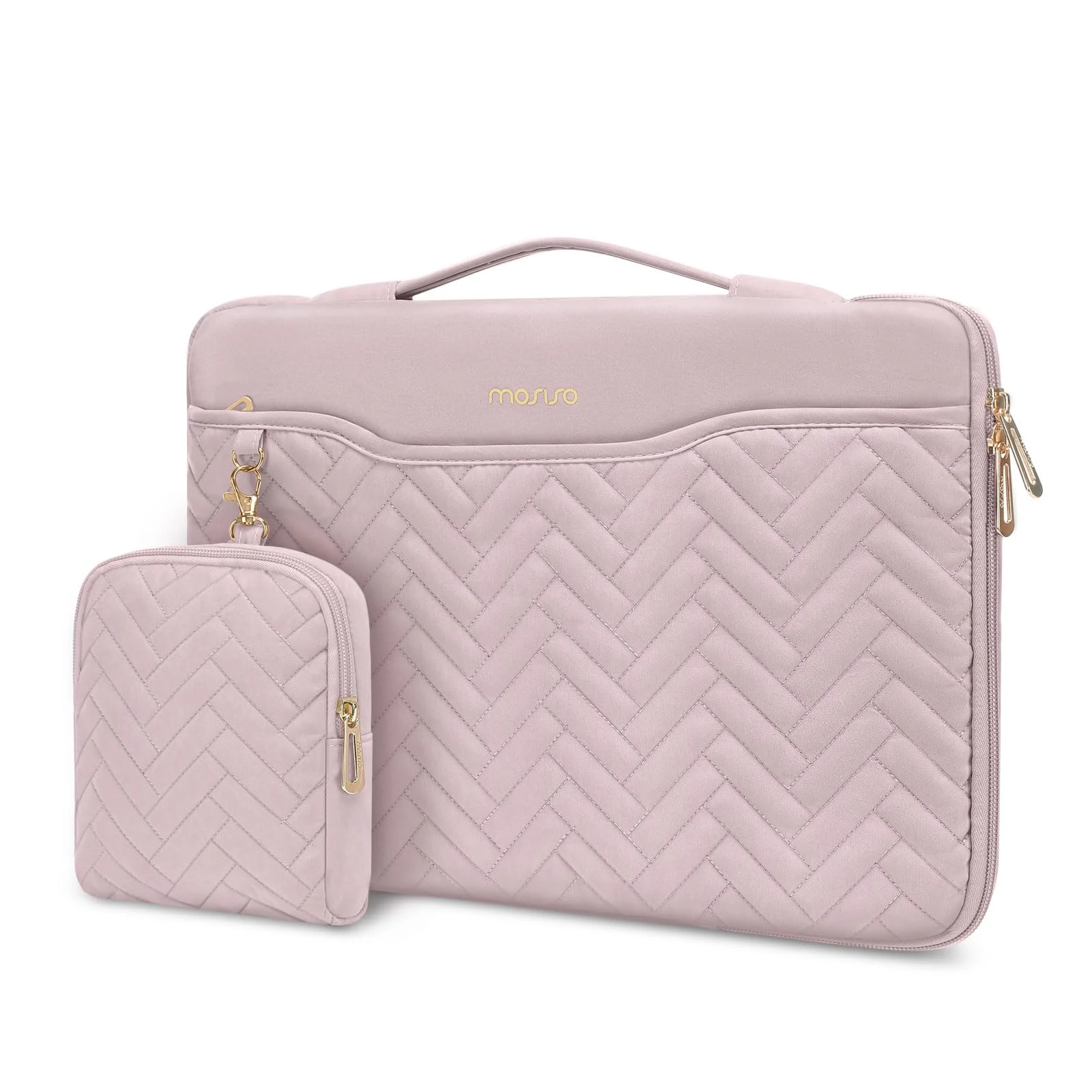 MOSISO 15-15.6 inch 360 Protective Laptop Case, 16 inch Laptop Sleeve Compatible with MacBook Pro 16, HP, Dell, ASUS, Acer Notebook, Rectangle Quilted Bag with Handle&Pocket&Small Case, Pink