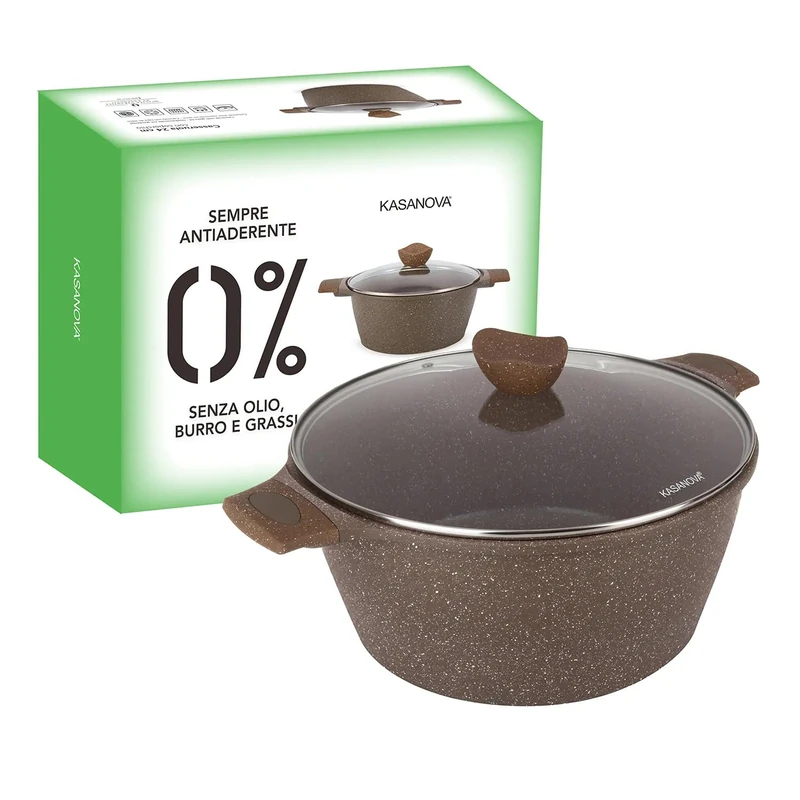 KASANOVA Casserole 28 cm Non-Stick 0 Fat with Brown Lid Cooking