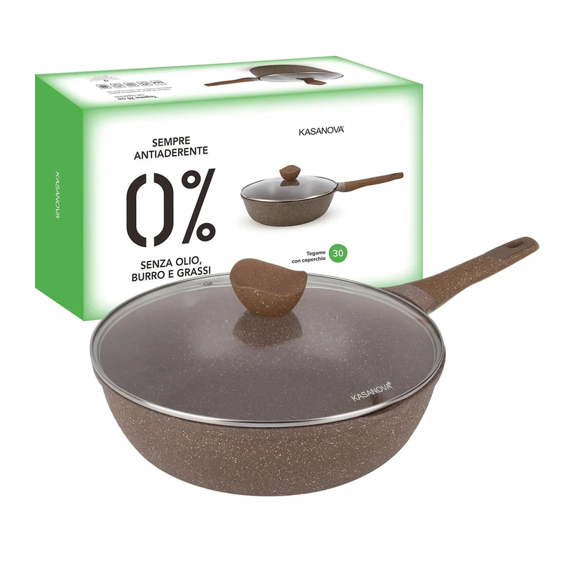 KASANOVA 30cm Non Stick 0 Fat Pan with Brown Lid Cooking