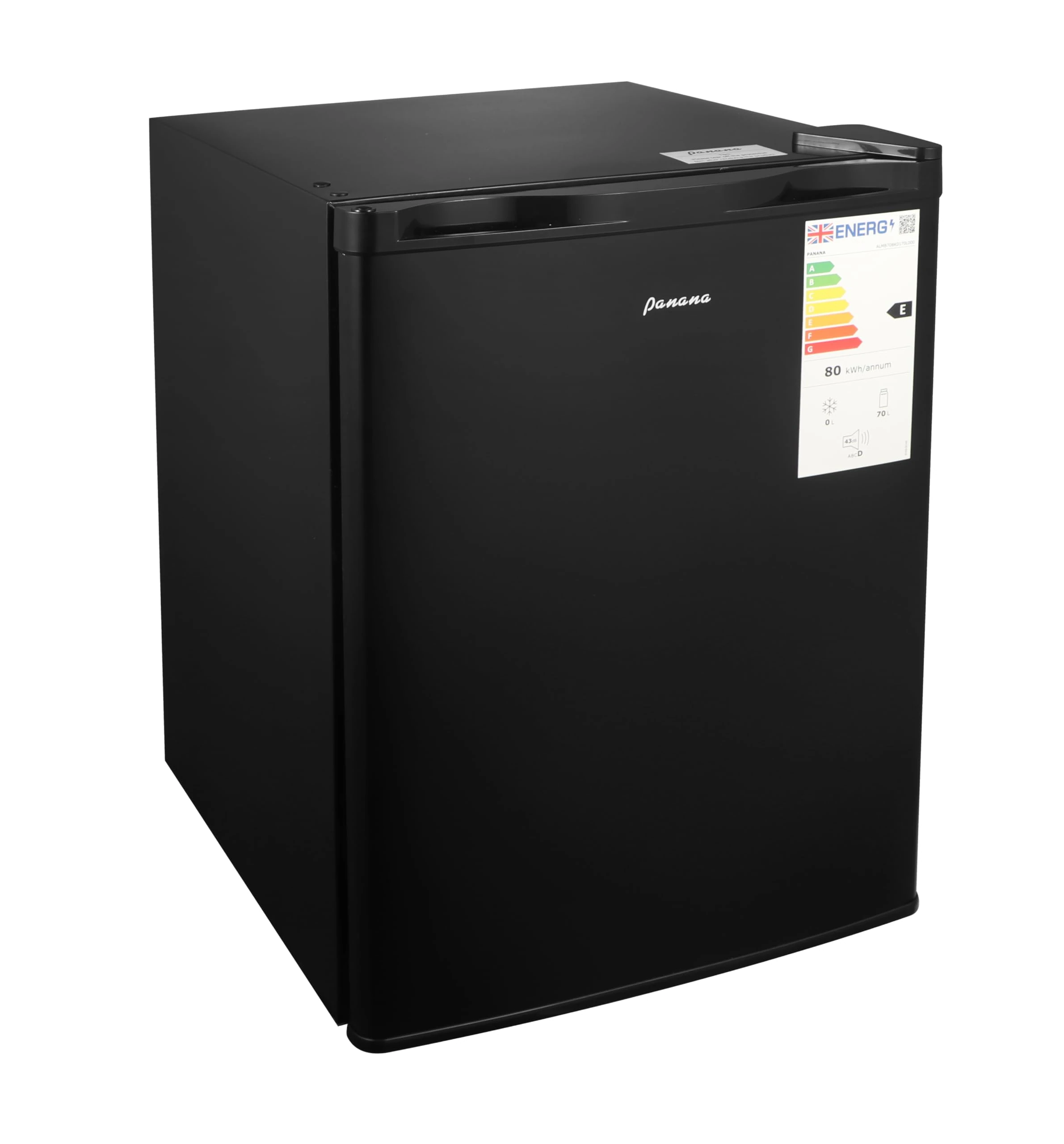 Panana Undercounter Freestanding Fridge 70 Litre Capacity, Features an Adjustable Temperature Control and Legs, Reversible Door and Ice Box (Black, 70 L)