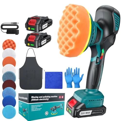 Cordless Car Polisher 6"(150mm Dual Action Buffer Machine with 2×21V 2000mAh Batteries, 13pcs Car Polishing Kit, 6 Variable Speeds 5500RPM, Car Buffer Polisher for Waxing, Detailing & Scratch Removal