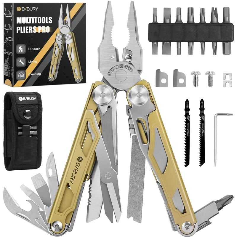 BIBURY Titanium Gold Multi-Tool - Pliers, Screwdriver for Camping