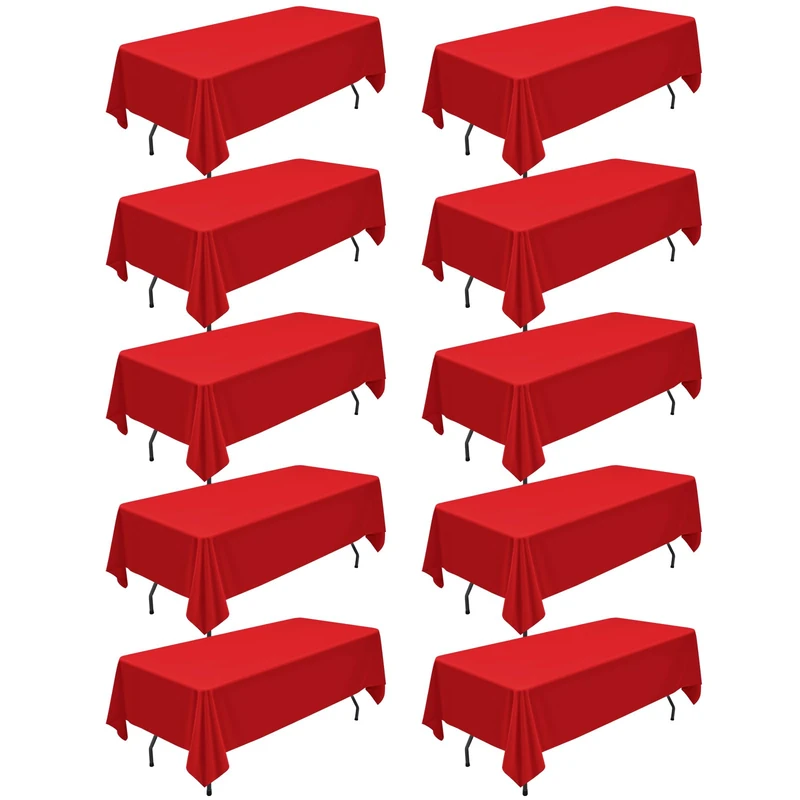 Teruntrue 10 Packs Red Polyester Tablecloth 60 x 126 inch Rectangle Table Cloth for 8 Foot Tables Wrinkle Resistant Washable Fabric Table Cover Polyester Red Table Cloth for Party,Wedding, Banquet
