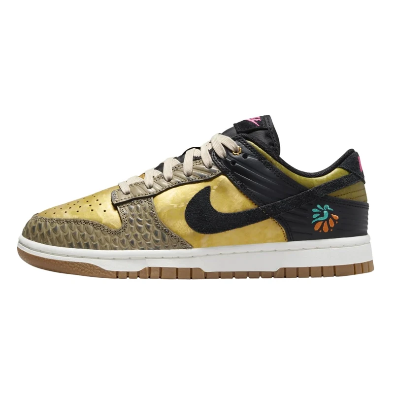 NIKE FQ8148-010 Dunk Low Premium Women Black/Khaki-Metallic Gold-Medium ASH UK 8