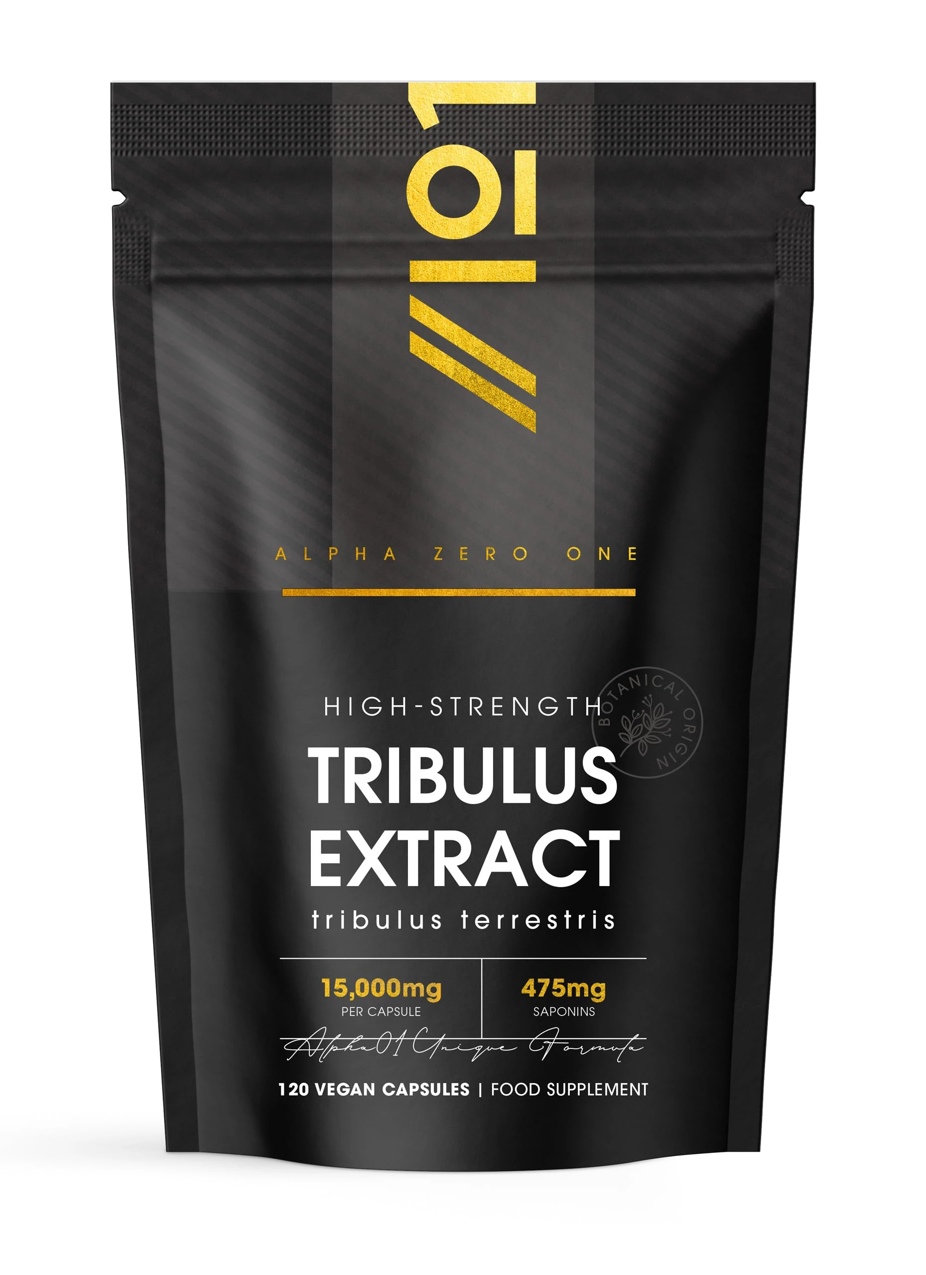 Tribulus Terrestris Extract 15,000mg – Super Strength 95% Saponins (474mg per Capsule) – 120 Vegan Capsules (4 Months Supply) Resealable and Recyclable Pouch – by Alpha01