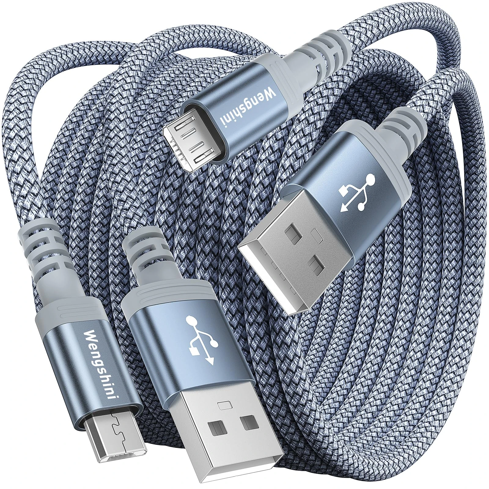 Wengshini 1M Micro USB Cable 2Pack - Nylon Braided Charger Cable Compatible With Samsung S7/ S6/ S5, PS4 Controller, Kindle Fire, Sony, HTC