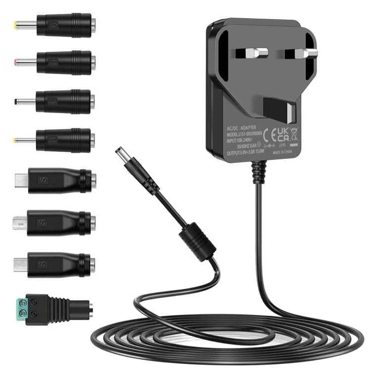 Mareisa 5V DC Power Supply, 5Vdc 3A 2A 1A AC Adapter, Charger for 5Volts Baby Monitor Bluetooth Speaker TV Box ADSL Cats HUB Android Device Breast Pump with 8 Tips DC Power Cord
