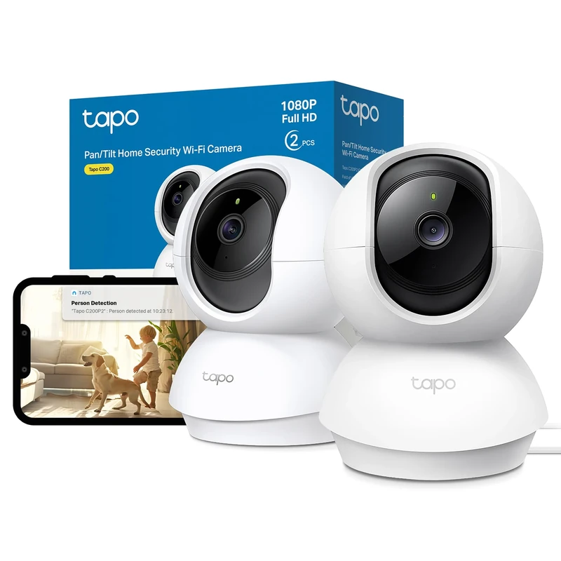 Tapo C200 2-Pack 1080p Pan/Tilt Indoor Camera, Baby Monitor, Motion Detection, Customizable Privacy Mode, 2-Way Talk, Night Vision, Cloud and Local Storage, Works With Alexa and Google, No Monthly Fee