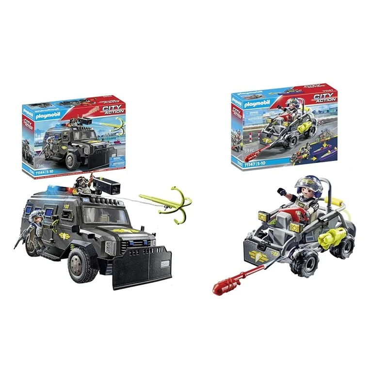 Playmobil 71144 City Action Tactical Police All-Terrain Vehicle & 71147 City Action Tactical Multi-Terrain Quad, convertible SWAT speedboat
