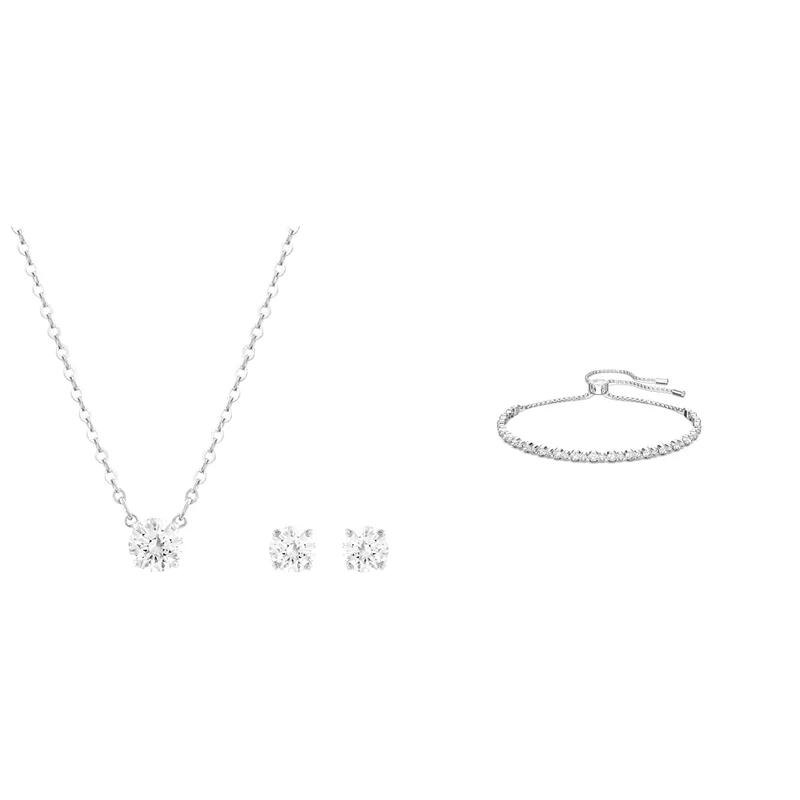 Swarovski Subtle Trilogy bracelet, White, Rhodium plated & Attract set, Round cut, White, Rhodium plated