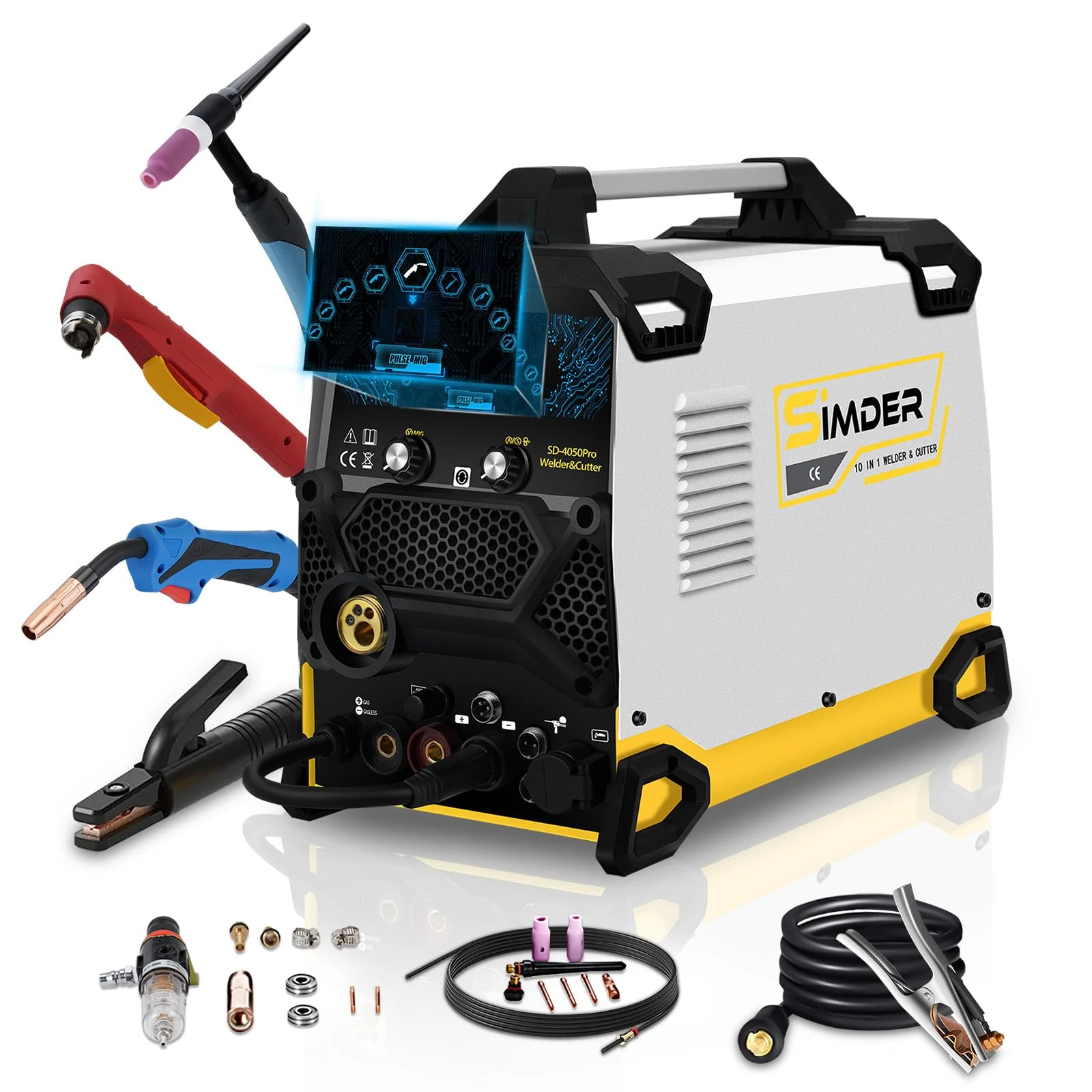 SSIMDER MIG Welder 200A Plasma Cutter Welder Combo 10 in 1 multiprocess Welder Pulse MIG/Gas MIG/Flux Core/HF TIG/Stick/Cut Aluminum Welder Welding Machine for Home DIY Outdoor