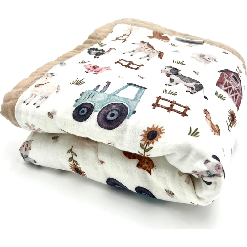 100% Organic Cotton Muslin Super Soft Baby Blanket, Luxury Gender Neutral Wrap and Receive Blankets for Boys and Girls, Toddler Quilt and Pram Blanket, for Newborn and Toddler (Yard)