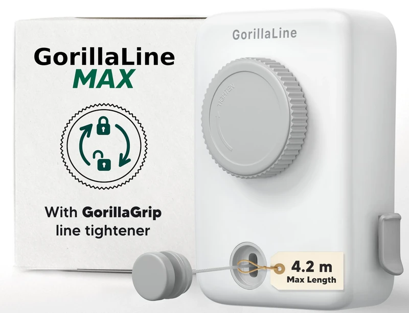 GorillaLine Max - Retractable Washing Line - Clothes Lines for Outside - Extendable Washing Line Rope 4.2m - Indoor and Outdoor Clothes Line - Max Tighten with GorillaGrip