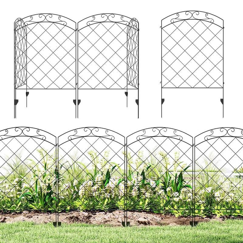 Outsunny Decorative Garden Fencing, 43in x 11.4ft Outdoor Picket Fence Panels, 4PCs Rustproof Steel Wire Landscape Flower Bed Border Edging, Swirls