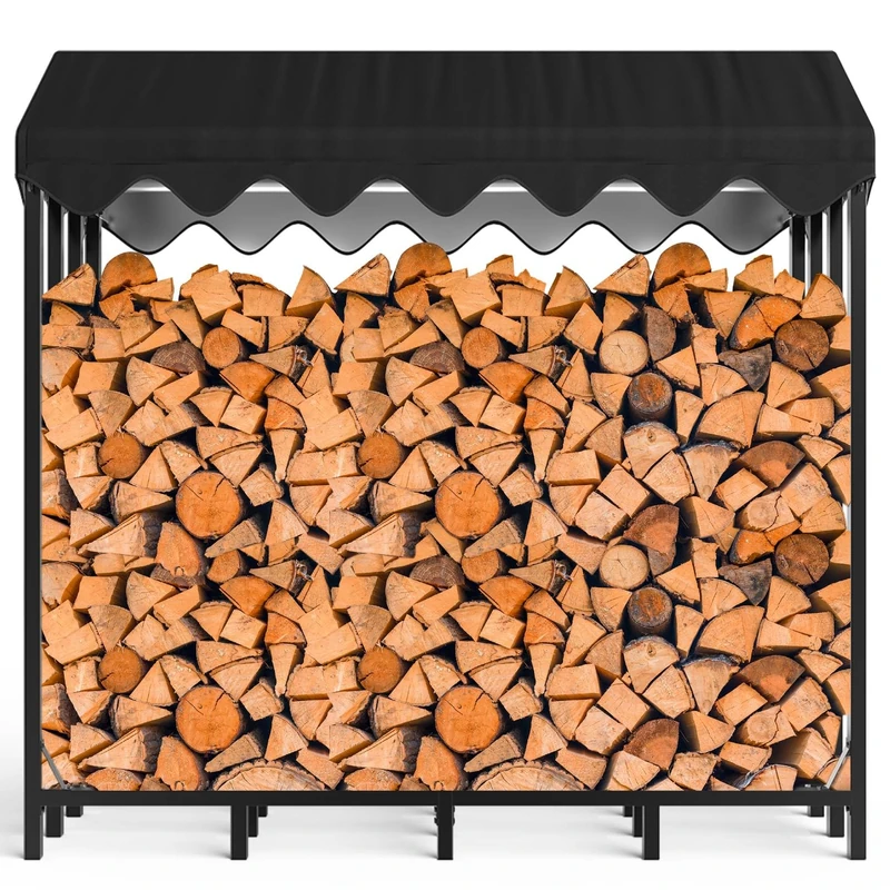 Himimi Metal Firewood Rack Outdoor 185 x 70 x 185 cm, 2.4 m³/3.5 SRM Holding Capacity Wooden Shelter Outdoor Firewood Rack with Protective Cover