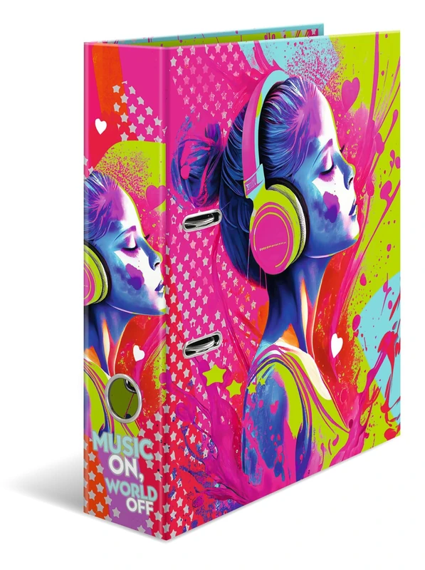 HERMA Folder A4 Music Girls Set, 5 Pieces, 7 cm Wide, Children's Ring Binder with Art Motif, Colourful Lever Arch File with Inner Print for Boys and Girls