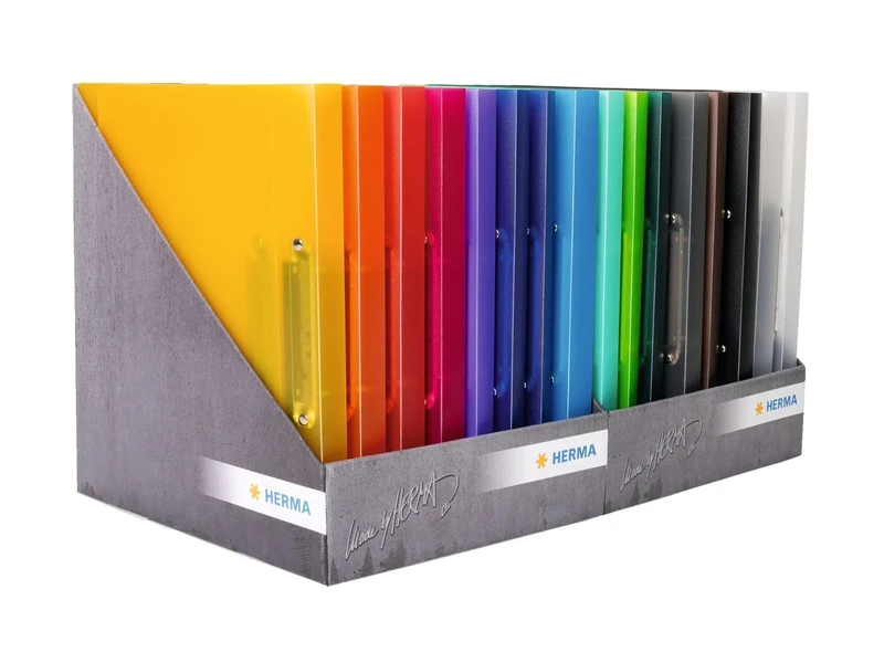 HERMA A4 Translucent Set of 48 Slim 2 Ring Binder 25mm Wide Plastic Ring Binder with Holdback for Kids, Boys and Girls