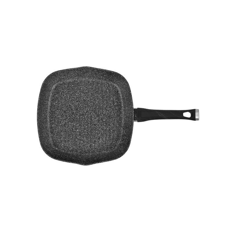 Non-Stick Square Grill Ideal for Meat and Fish – Non-Stick Grill Pan for Oil-free Cooking, Aluminium and Bakelite Handle, 28 x 28 cm, Black