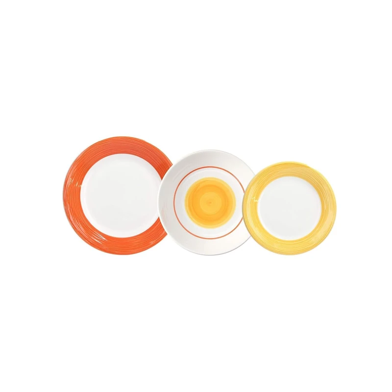 Avilia 18-Piece Dinner Set with 18 Plates in Different Sizes – Set of 18 Plates with Circles in Relief in Porcelain, White and Orange - Image 1