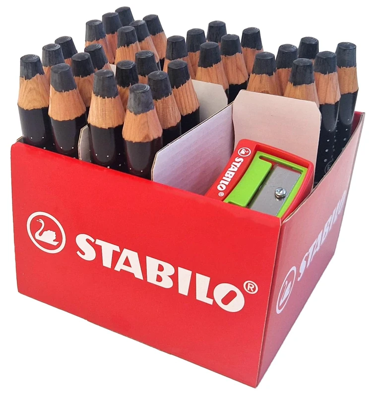 STABILO MARKdry - Whiteboard and Flipchart Marker Pencil - Classpack of 30 - Black with 2 Sharpeners