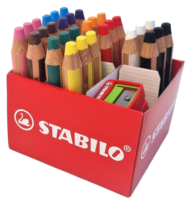 STABILO woody 3-in-1 - Multi-Talented Pencil - Classpack of 30 - with 10 Assorted Colours and 2 Sharpeners