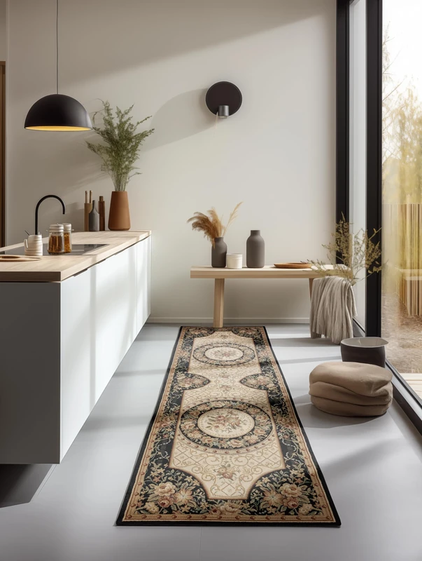 Nouristan Oriental Rug - Runner Oriental Classic Oriental Living Room Rug Densely Woven with Flowers Flat Weave for Living Room, Bedroom, Dining Room, Hallway - Black Cream, 80 x 240 cm