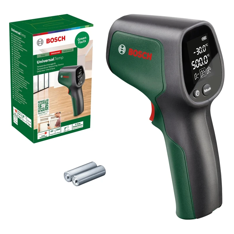 Bosch infrared thermometer UniversalTemp (-30°C...+500°C, easy and precise measurement, 3 predefined material groups, in cardboard box)