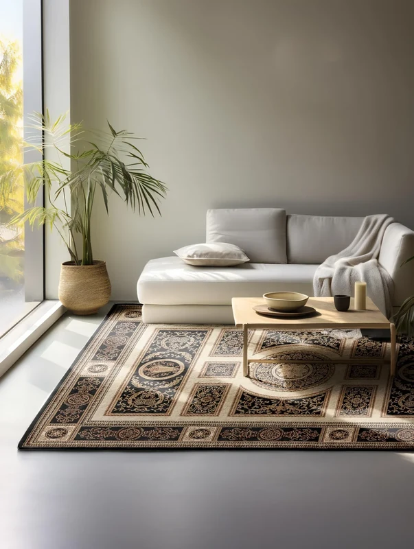 Nouristan Oriental Rug - Runner Oriental Classic Oriental Living Room Rug Densely Woven with Border Flat Weave for Living Room, Bedroom, Dining Room, Hallway - Black Cream, 160 x 235 cm