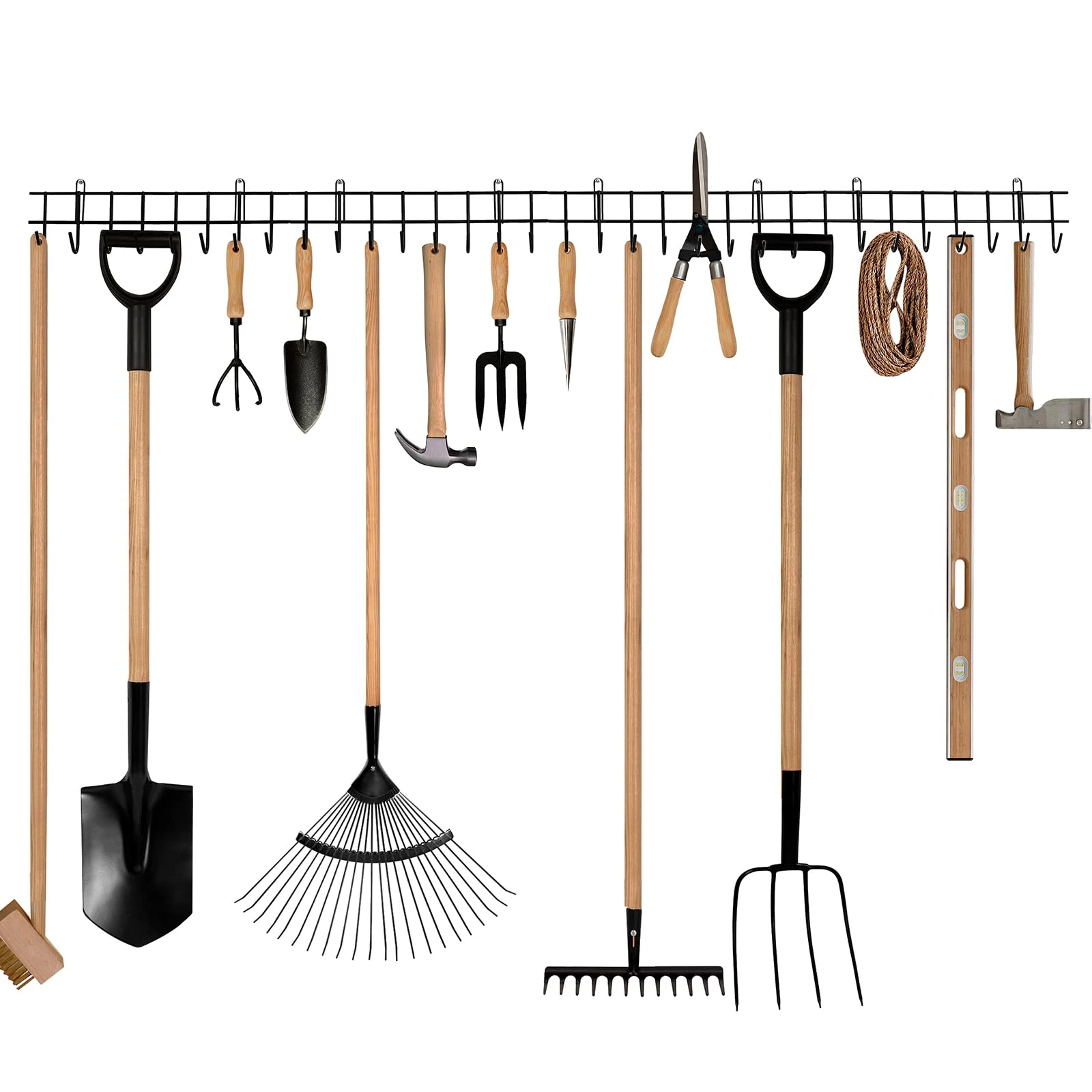Garden Tool Rack Garage Tool Organiser Wall Mount Garden Tool Holder Garage Storage Rack Yard Tool Hangers Heavy-Duty Hooks Wall Storage Rack Holds Garden Tools, Shovels, Rakes, Hoses, Ropes 160cm