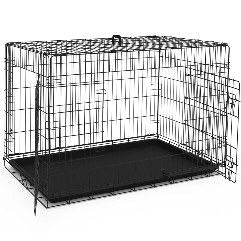 VOUNOT Dog Crate Portable Pet Crate Foldable Secure Puppy Cage with 2 Doors, Removable Slide Tray, Carry Handles, XXL 48 Inches, Black