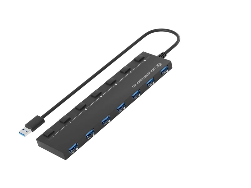 CONCEPTRONIC HUBBIES19BP 7-Port USB 3.0 HUB with Power Supply, 90 cm Cable, Individual Power Switch, USB 3.2 Gen 1