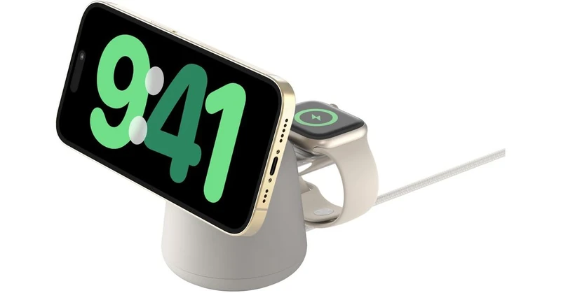 Belkin BoostCharge Pro 2-in-1 Wireless Charger with MagSafe, 15W, iPhone Fast Charger, Compatible with iPhone Air, 17, 16, 15, 14, 13, and 12 Series, AirPods, Apple Watch, and Other MagSafe Devices