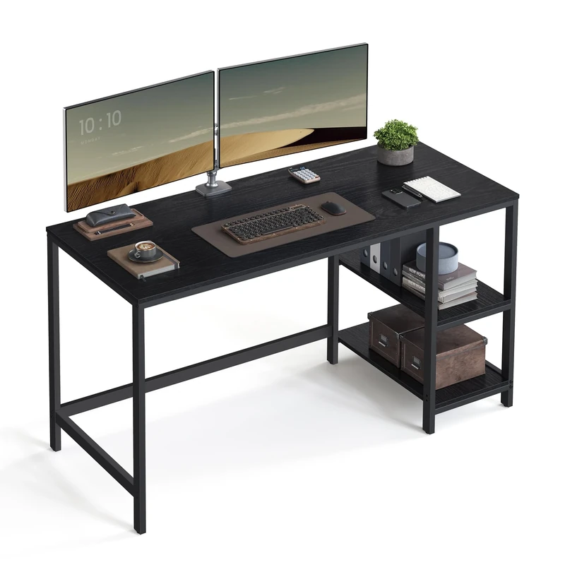 VASAGLE Computer Desk, Office Desk, 140 x 60 x 76 cm, Industrial Style, for Study, Bedroom, Living Room, Ebony Black LWD055B02