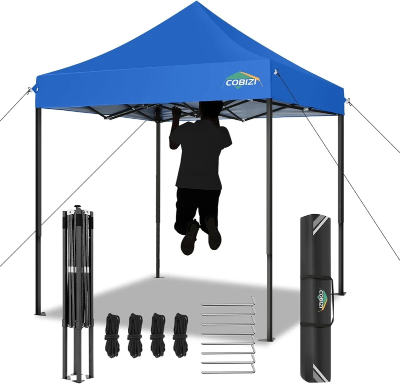 COBIZI 2 x 2 m Folding Gazebo Waterproof UV Protection Reception Tent Height Adjustable Gazebo for Wedding, Festival, Party, Includes Carry Bag, Blue