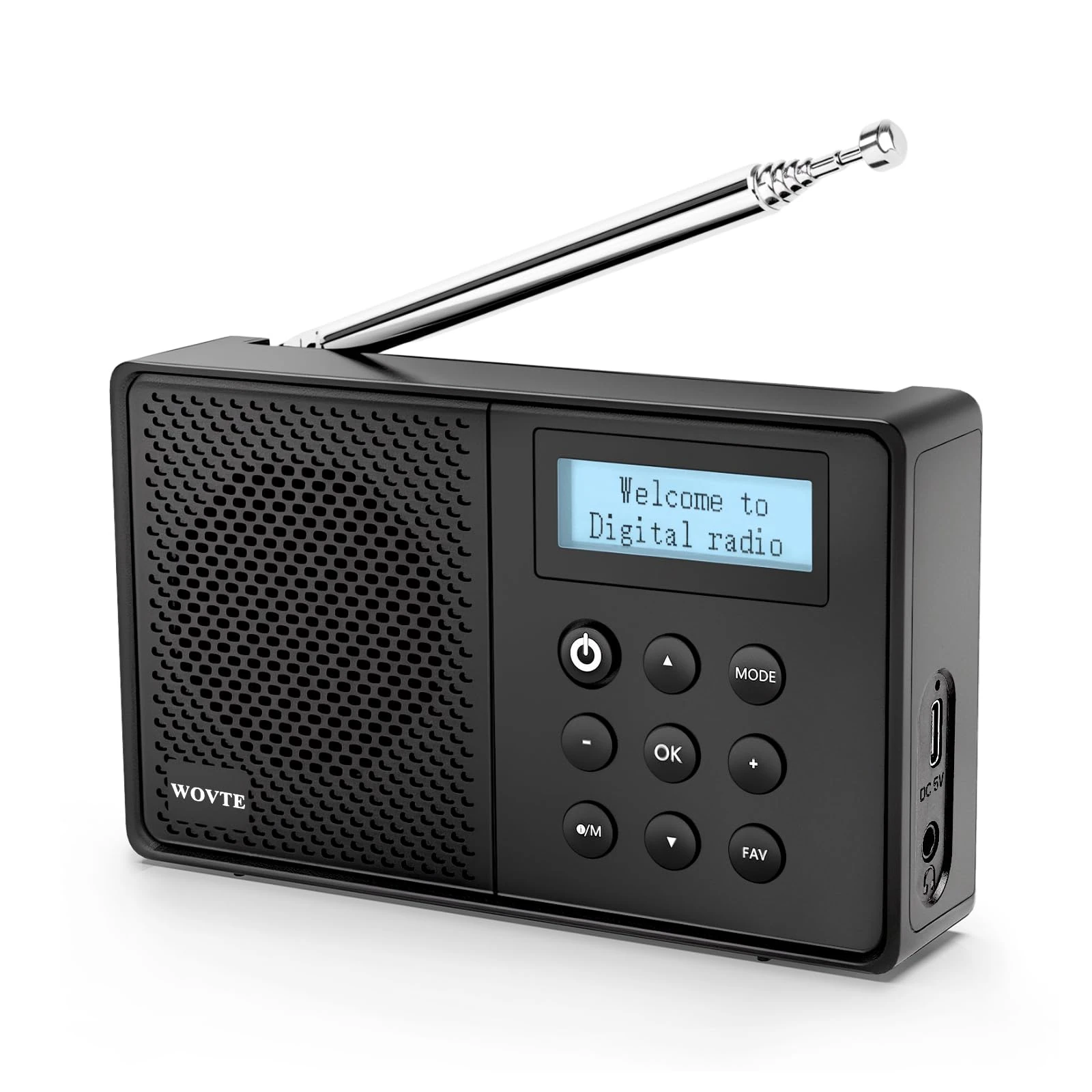 WOVTE DAB+ Digital Radio - Portable, Rechargeable & Mains Powered with Bluetooth, 40 Presets, LED Display, Alarm Clock, Sleep Timer & Headphone Socket