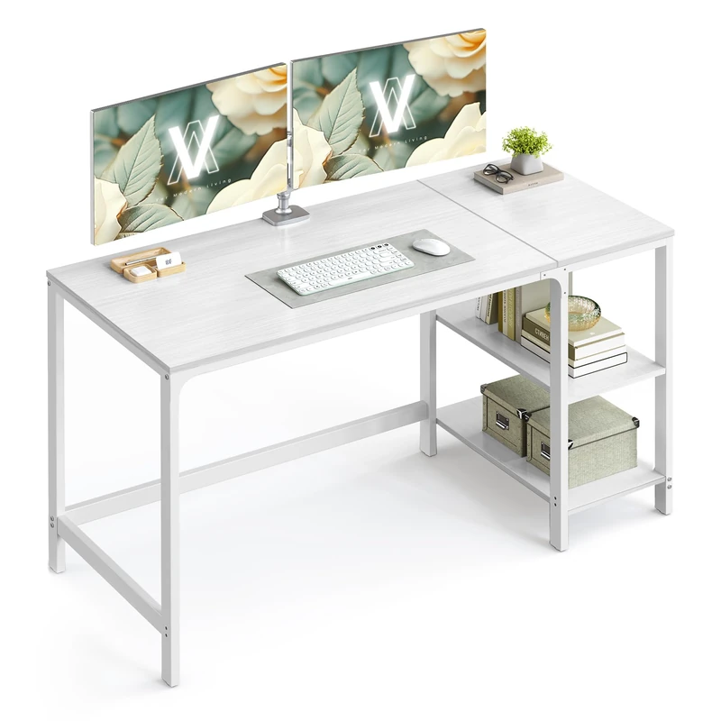 VASAGLE Computer Desk, Office Desk, 140 x 60 x 76 cm, Modern Style, for Study, Bedroom, Living Room, Maple White LWD055W01