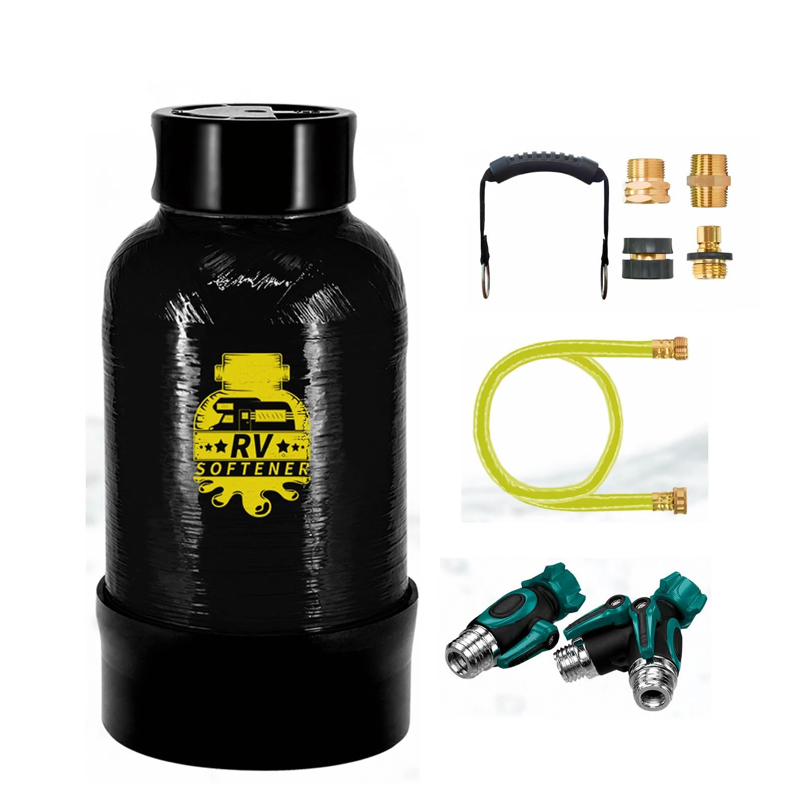 Filterelated RV Water Softener -16000 Grain Portable Water Softener with 3/4 "Brass Fitting and Custom Hose, Softened Hard Water Filter System for RV,Boats,Mobile Car Washes,Pressure Washes
