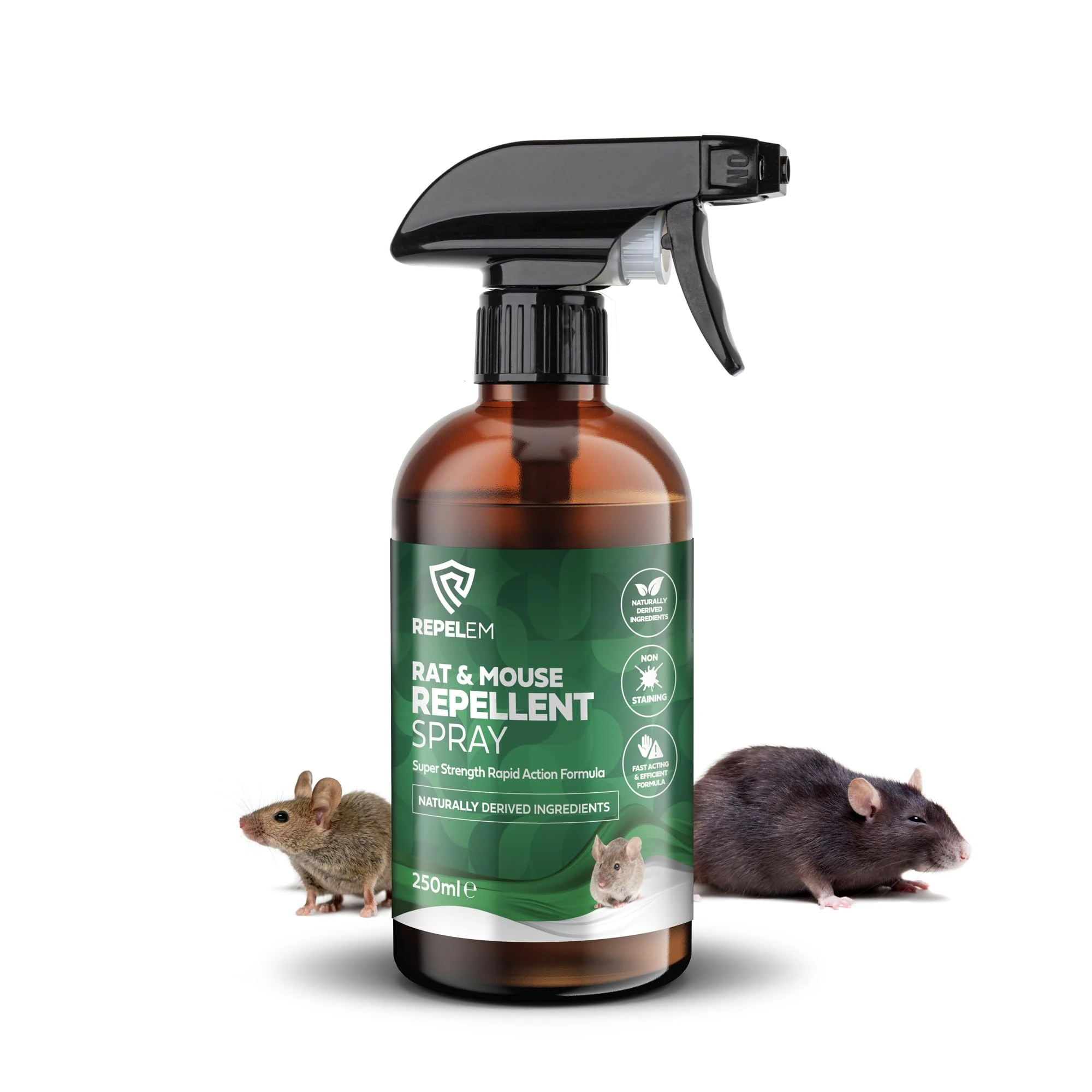 REPELEM Rat & Mouse Repellent Spray - Peppermint Oil Mouse & Rat Deterrent, Natural Rodent Repellent, Mouse Poison Alternative, Fast Acting, Non-Toxic, Rat Repellent, Safe Around Pets - 250ml