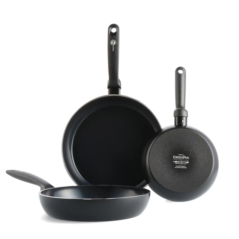 GreenPan Torino Healthy Ceramic Non-Stick 2pcs Frying Pan Skillet Set, 20 cm, 24 cm & 28 cm, PFAS Free, Induction, Oven Safe up to 160°C, Dishwasher Safe, Black