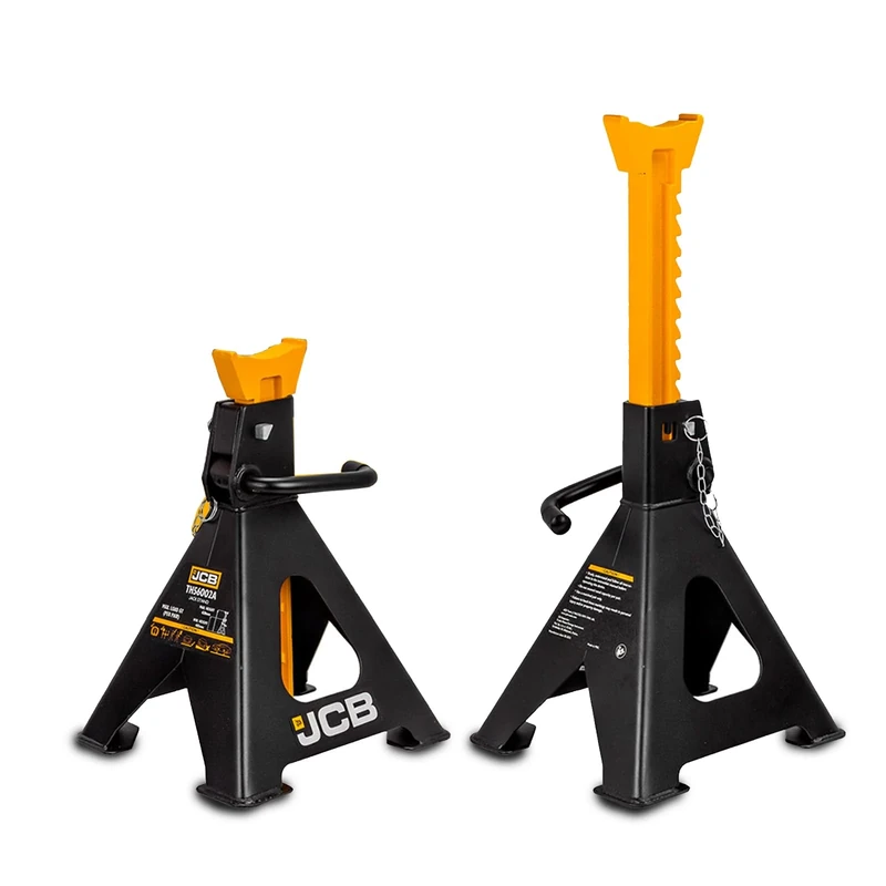 JCB 6 Tonne Heavy-Duty Automotive Jack Stand Set, Adjustable Height 405-620mm, Double Locking, Wide Base Stability