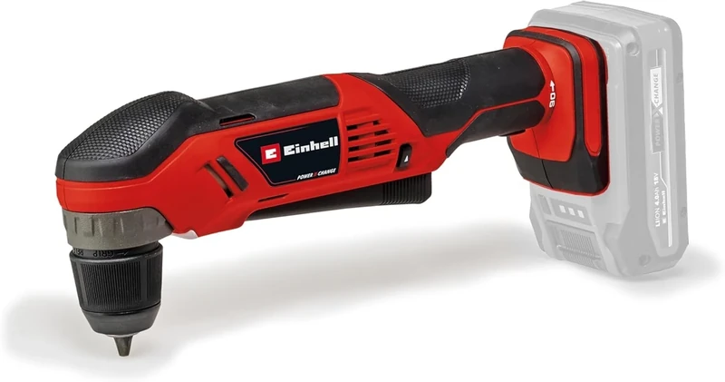 Einhell Power X-Change Cordless Right Angle Drill - 18V, 45Nm, 10mm Quick-Release Chuck, LED Light, Rotatable Battery Holder for Working in Tight Spaces - TE-AD 18 Li-Solo (Battery Not Included)