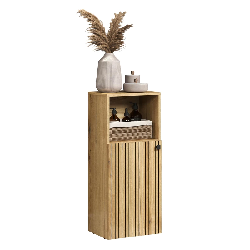 trendteam smart living - Cabinet - Bathroom - PureBliss - Assembled Dimensions (W x H x D) 40 x 95 x 31 cm - Colour Evoke Oak with Black Grooves - 233780242