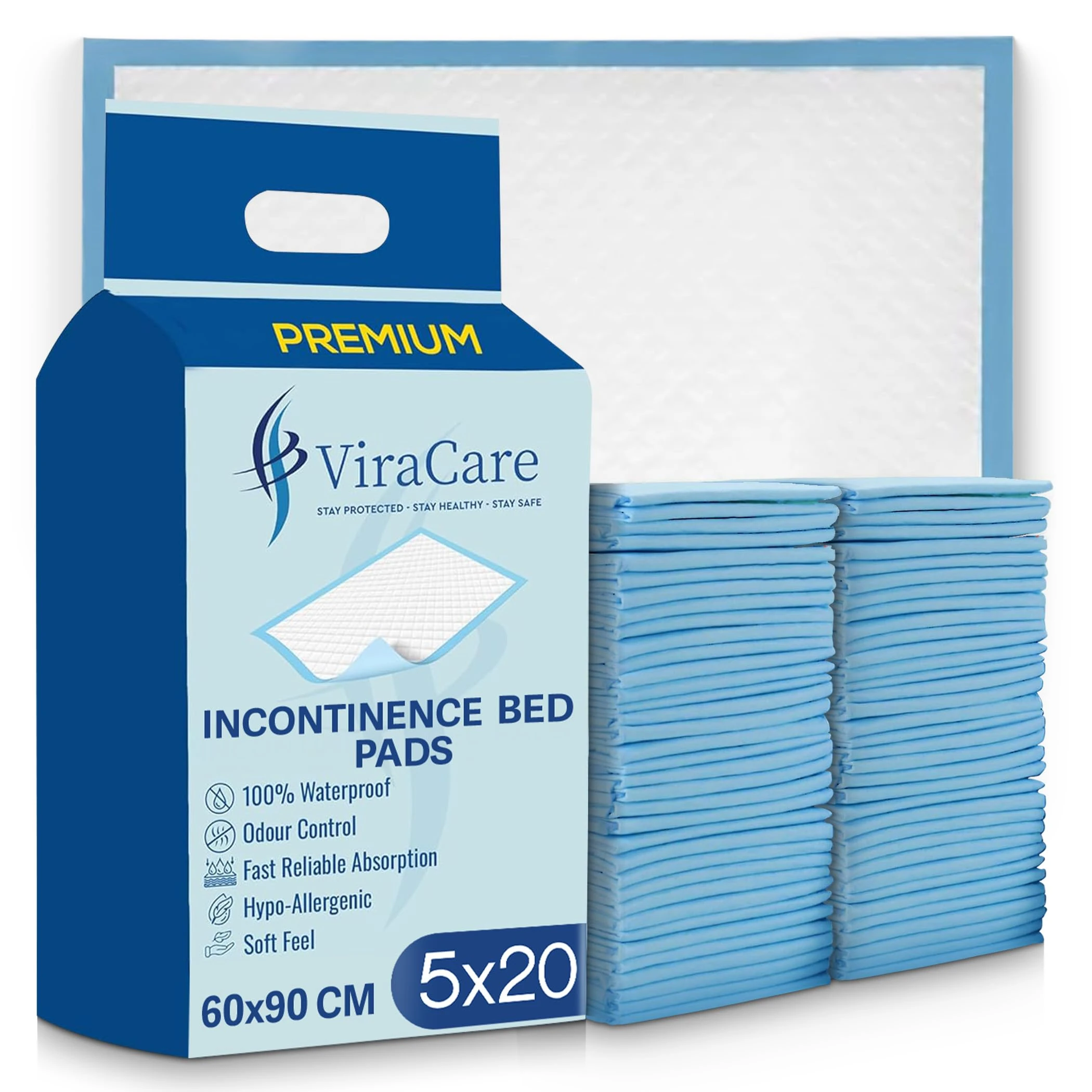 100 x Premium Incontinence Bed Pads 60x90 cm | Incontinence Bed Sheets | Provides Soft Feel | Disposable Bed Mats for Incontinence | Bed Protectors Kids | Maternity Bed Mats (5 Packs of 20)