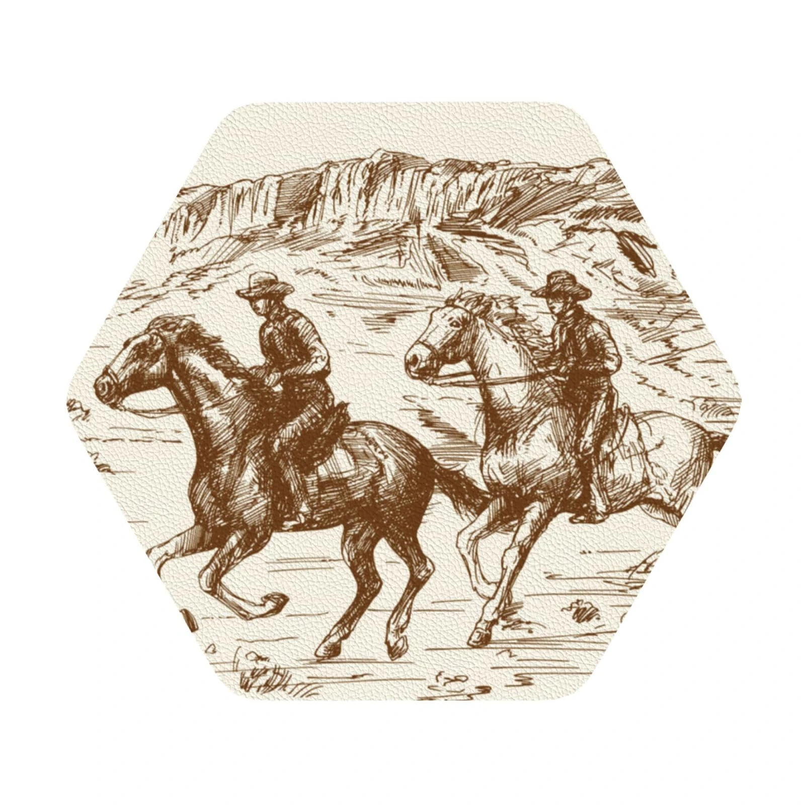 Pevtufa Western Desert Cowboys Leather Coasters for Drinks Sets 4 Pcs Drink Table Cup Coasters for Living Room Kitchen Bar Coffee Decor